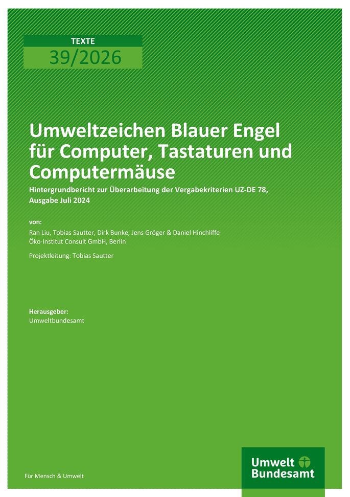 Cover des Berichts "Umweltzeichen Blauer Engel für Computer, Tastaturen und Computermäuse"