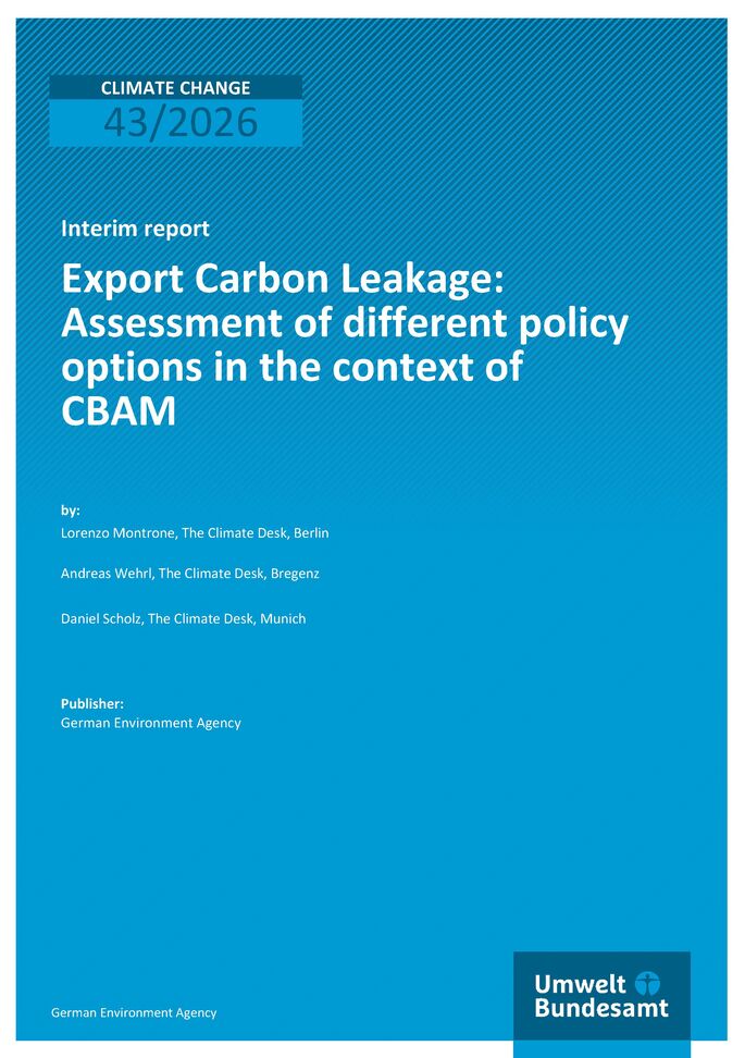 Cover of report "Export Carbon Leakage: Assessment of different policy options in the context of CBAM"