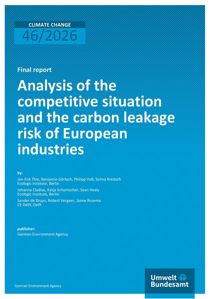 Cover of report "Analysis of the competitive situation and the carbon leakage risk of European industries"