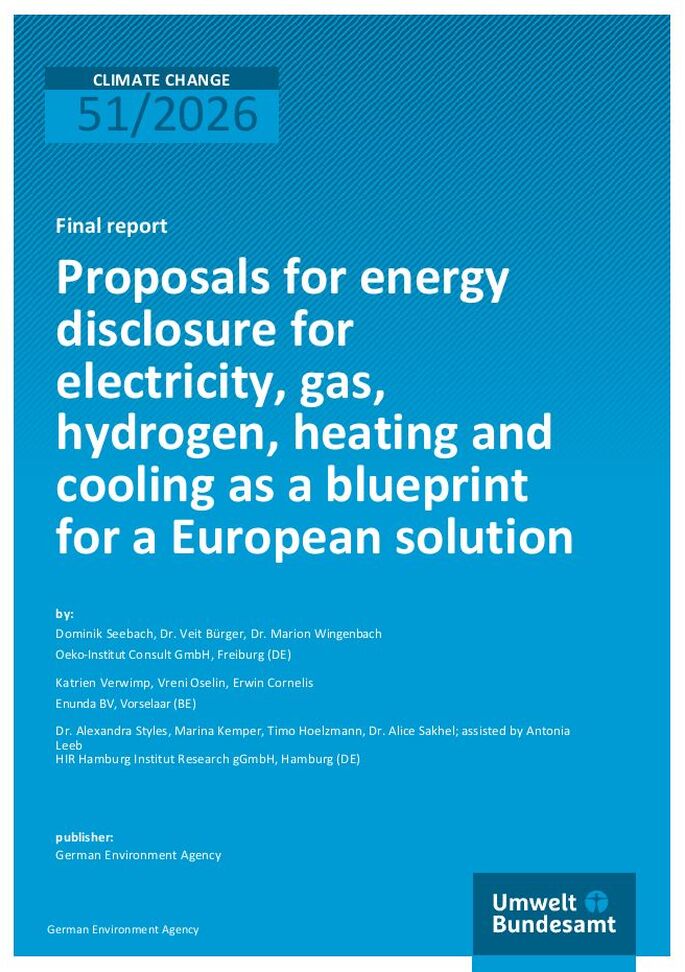 Cover of report "Proposals for energy disclosure for electricity, gas, hydrogen, heating and cooling as a blueprint for a European solution"