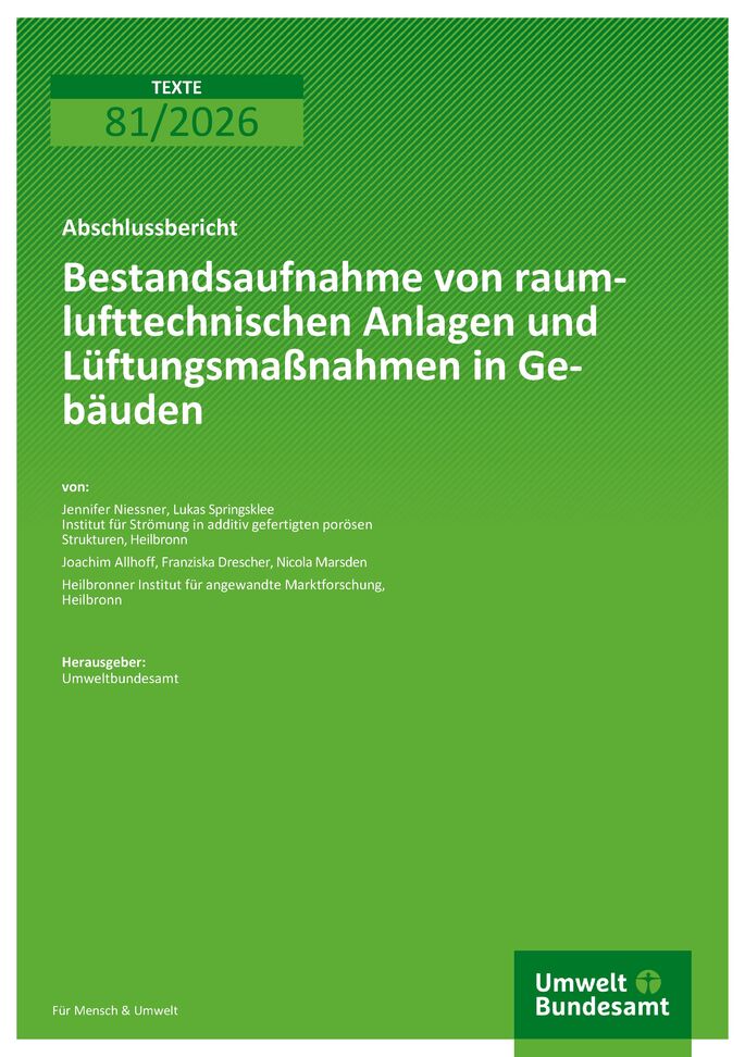 Cover des Berichts "Bestandsaufnahme von raumlufttechnischen Anlagen und Lüftungsmaßnahmen in Gebäuden"