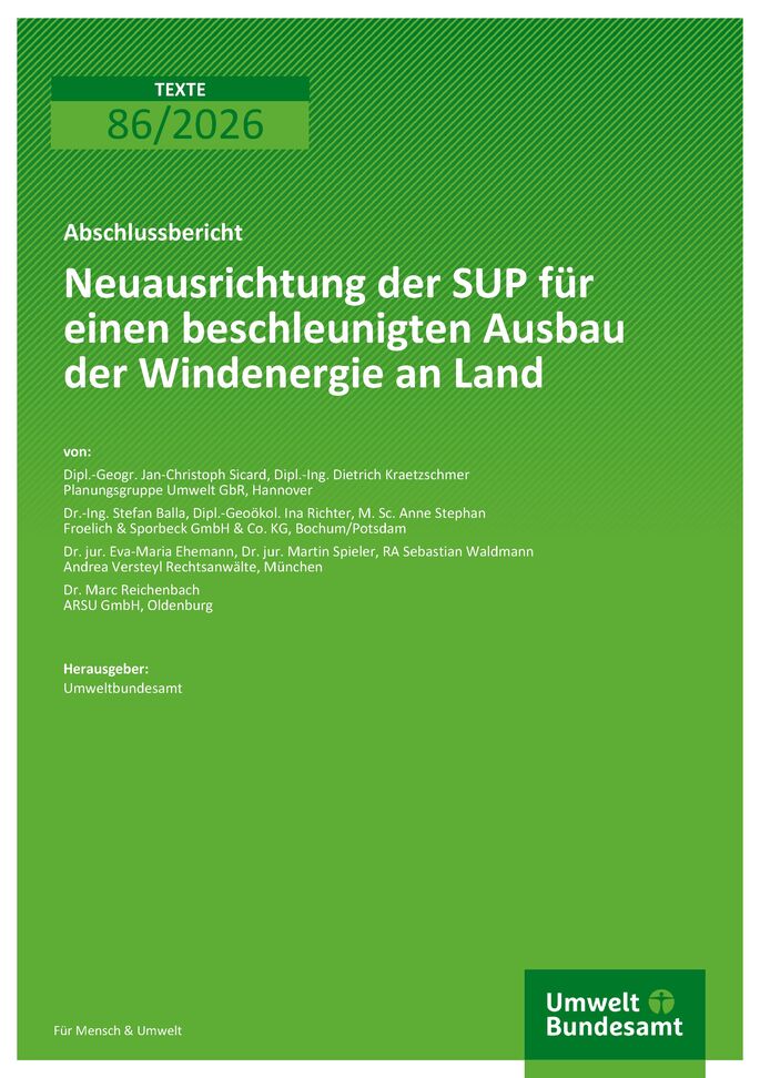 Cover des Berichts "Neuausrichtung der SUP für einen beschleunigten Ausbau der Windenergie an Land"