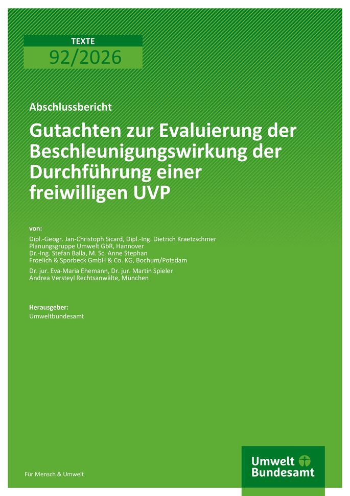 Cover des Berichts "Gutachten zur Evaluierung der Beschleunigungswirkung der Durchführung einer freiwilligen UVP"