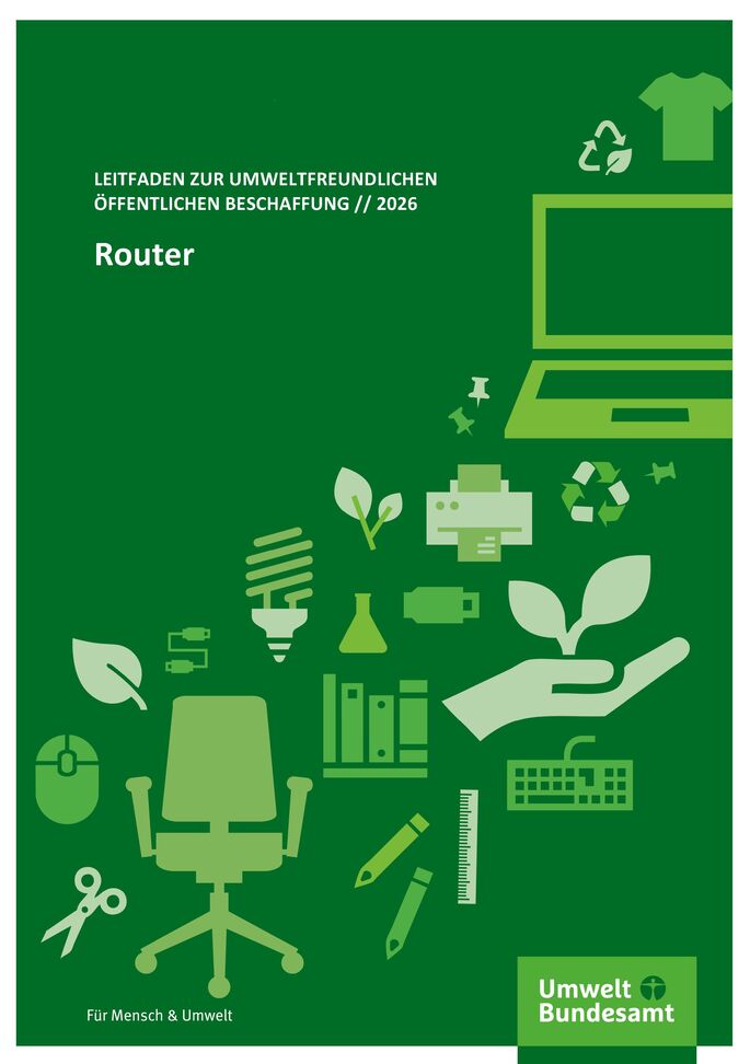 Grüne Titelseite mit Icons, u.a. Drucker, Energiesparlampe, Pflanze usw.
