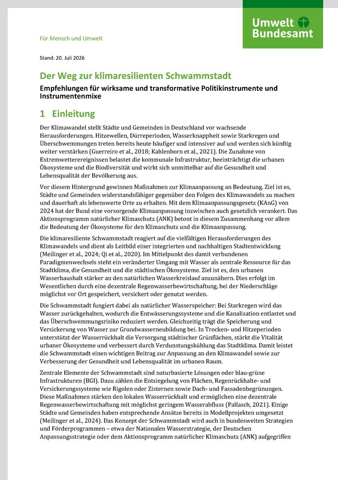 Cover zu Der Weg zur klimaresilienten Schwammstadt