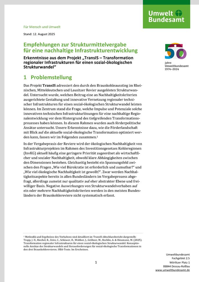 Cover zu Transformation regionaler Infrastrukturen für einen sozial-ökologischen Strukturwandel