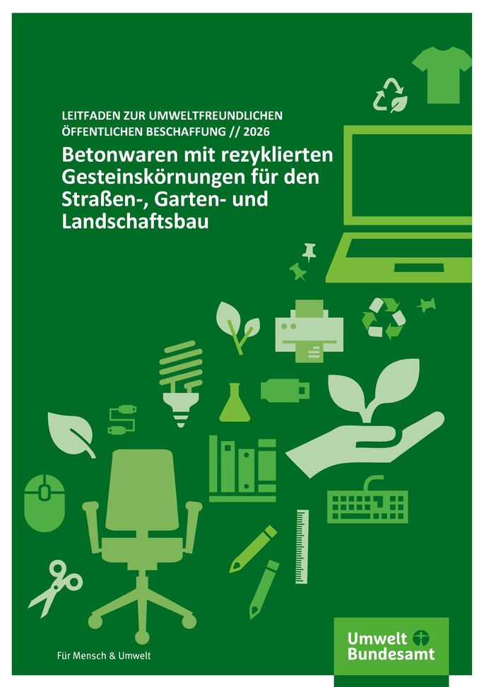 Grüne Titelseite mit Icons, u.a. Drucker, Energiesparlampe, Pflanze usw.