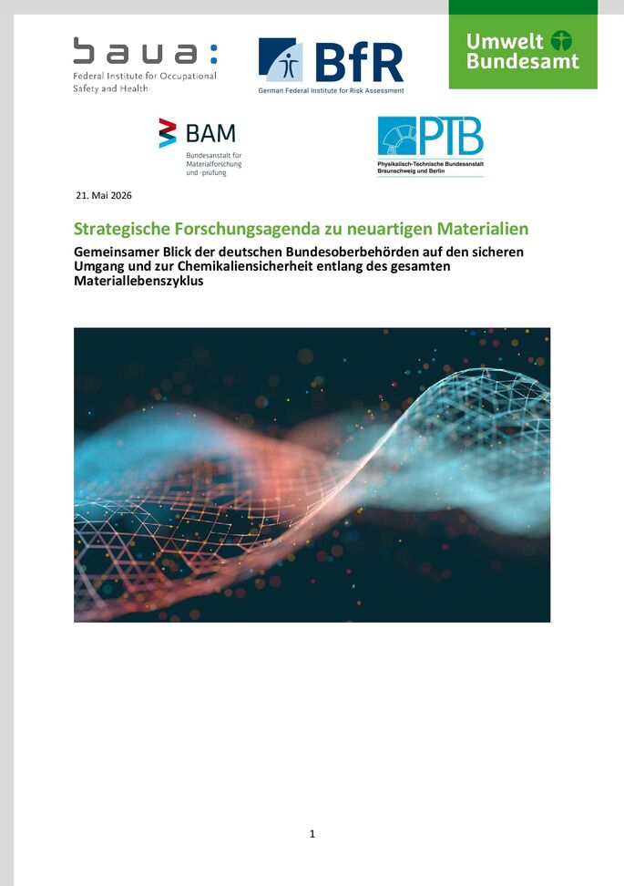 Titelseite mit Logos der Institutionen und einem Bild "Partikelhintergrund"; farbige Wellen auf schwarzem Hintergrund