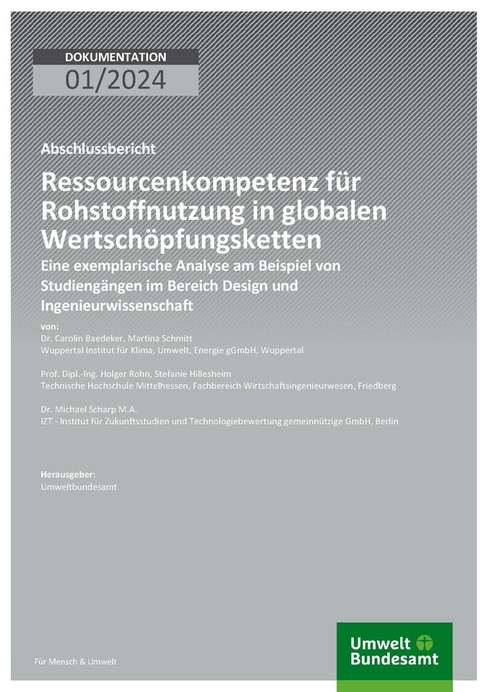 Cover des Berichts "Ressourcenkompetenz für Rohstoffnutzung in globalen Wertschöpfungsketten"