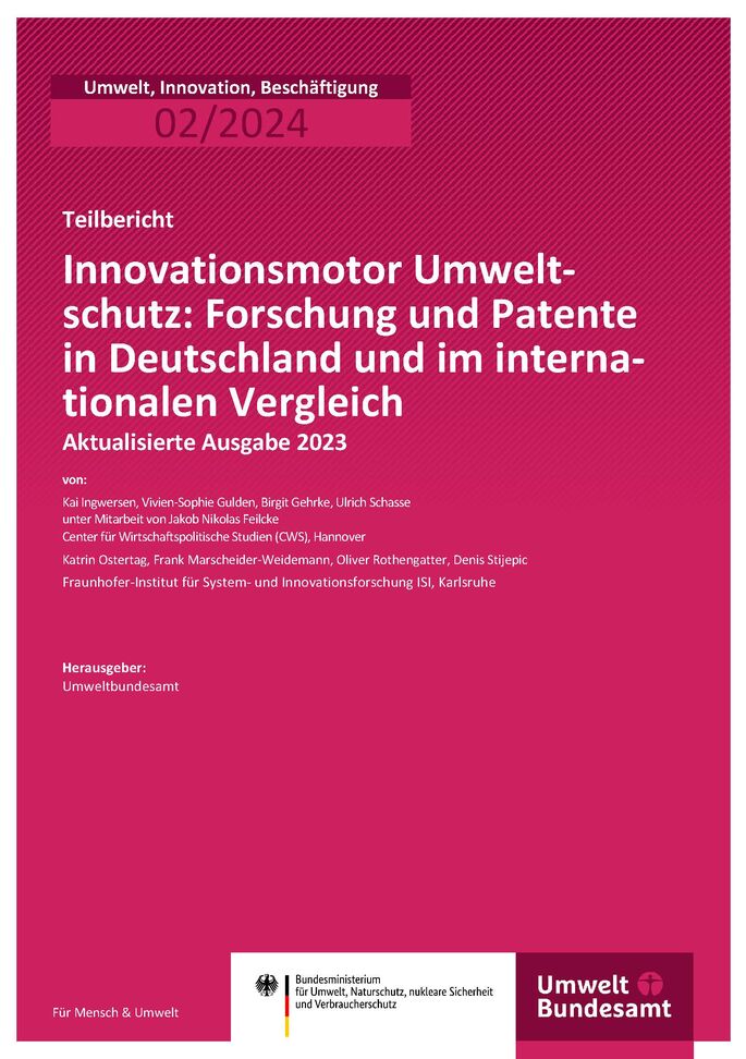 Cover des Berichts "Innovationsmotor Umweltschutz: Forschung und Patente in Deutschland und im internationalen Vergleich"