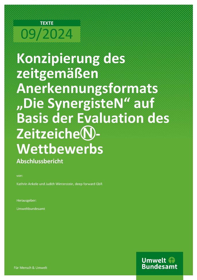 Cover des Berichts "Konzipierung des zeitgemäßen Anerkennungsformats „Die SynergsteN“ auf Basis der Evaluation des ZeitzeicheN-Wettbewerbs"