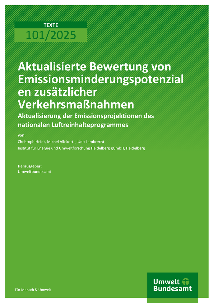 Cover des Berichts "Aktualisierte Bewertung von Emissionsminderungspotenzialen zusätzlicher Verkehrsmaßnahmen"