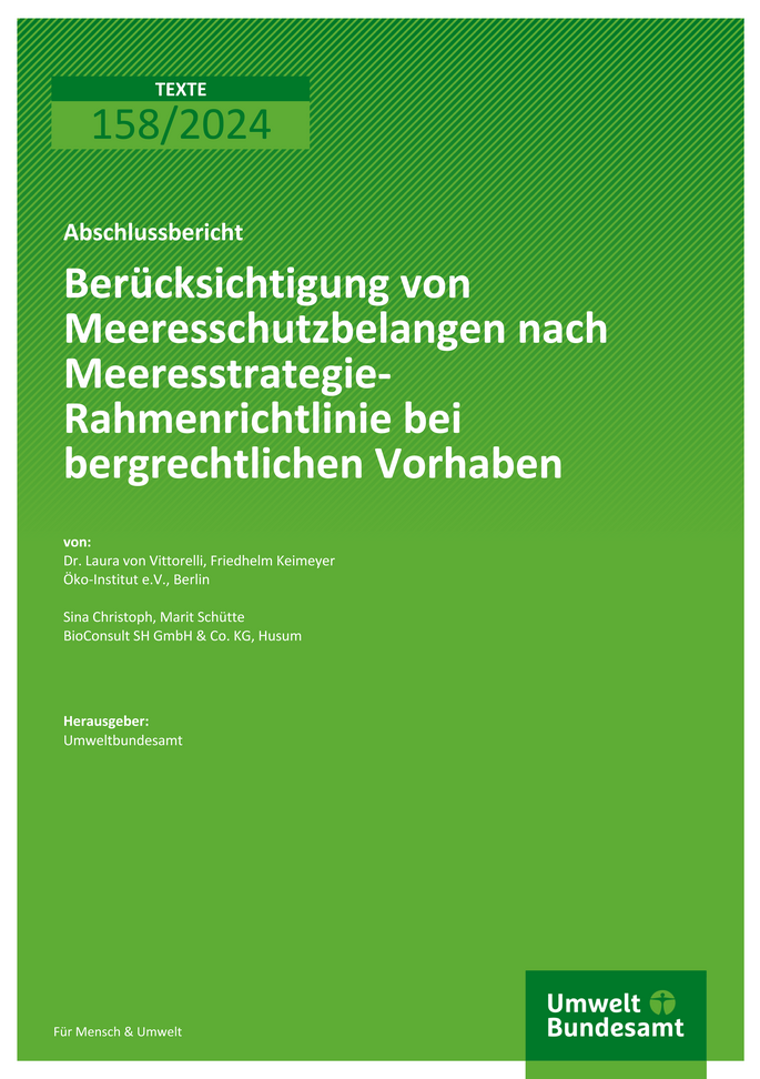 Cover "Berücksichtigung von Meeresschutzbelangen nach Meeresstrategie-Rahmenrichtlinie bei bergrechtlichen Vorhaben"