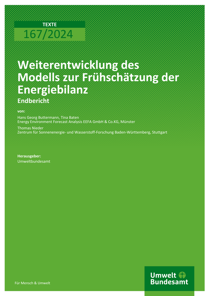 Cover des Berichts "Weiterentwicklung des Modells zur Frühschätzung der Energiebilanz"
