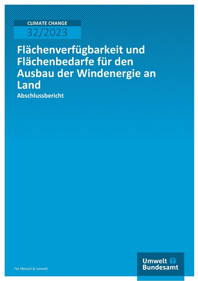 Cover des Berichts "Flächenverfügbarkeit und Flächenbedarfe für den Ausbau der Windenergie an Land"