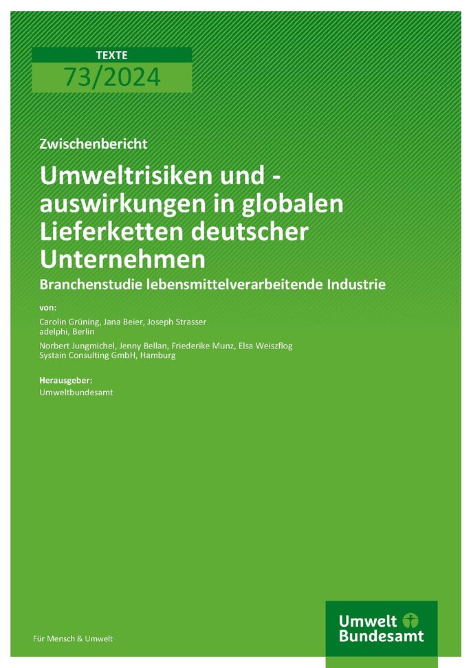 Cover des Berichts "Umweltrisiken und -auswirkungen in globalen Lieferketten deutscher Unternehmen"