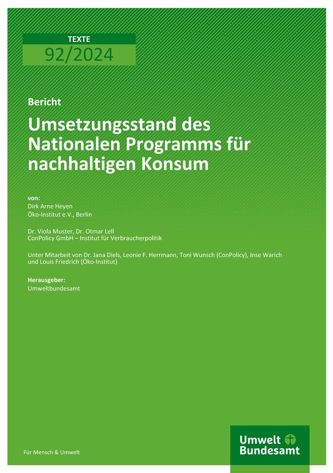 Cover des Berichts "Umsetzungsstand des Nationalen Programms für nachhaltigen Konsum"
