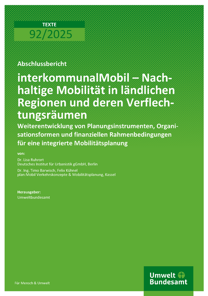Cover des Berichts "interkommunalMobil – Nachhaltige Mobilität in ländlichen Regionen und deren Verflechtungsräumen"