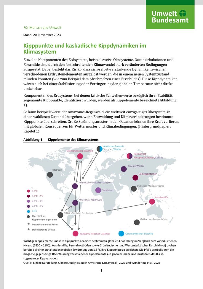 Cover des Factsheets "Kipppunkte und kaskadische Kippdynamiken im Klimasystem"