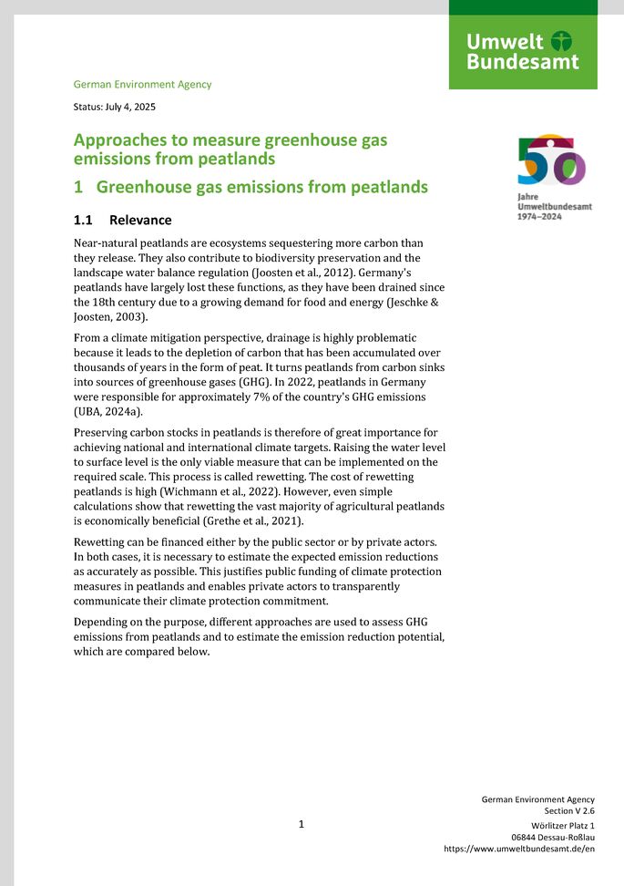 Cover des Factsheets "Approaches to measure greenhouse gas emissions from peatlands"