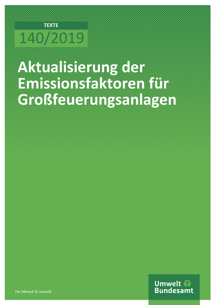 Cover der Publikation TEXTE 140/2019 Aktualisierung der Emissionsfaktoren für Großfeuerungsanlagen
