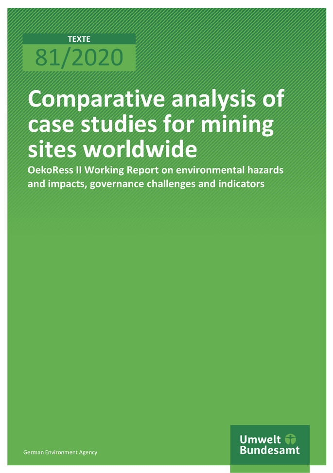 Cover of publication TEXTE 81/2020 Comparative analysis of case studies for mining sites worldwide