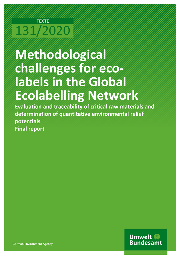 Cover of publication TEXTE 131/2020 Methodological challenges for eco-labels in the Global Ecolabelling Network