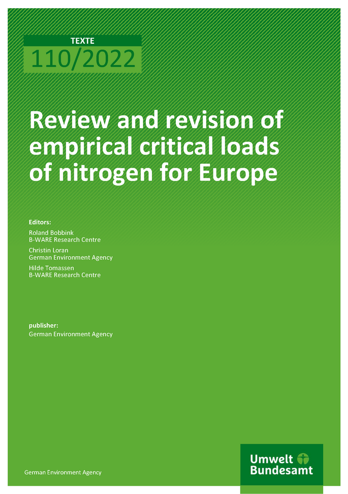 Cover of publication TEXTE Review and revision of empirical critical loads of nitrogen for Europe