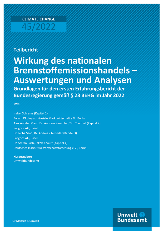 Cover der Publikation Climate Change 45/2022 Wirkung des nationalen Brennstoffemissionshandels