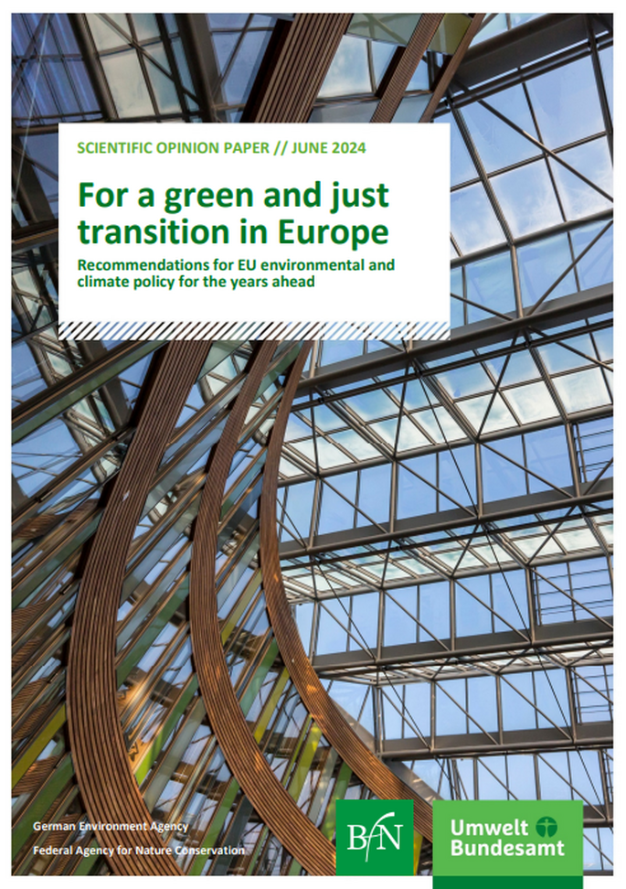Cover of the Scientific Opinion Paper "For a green and just transition in Europe"