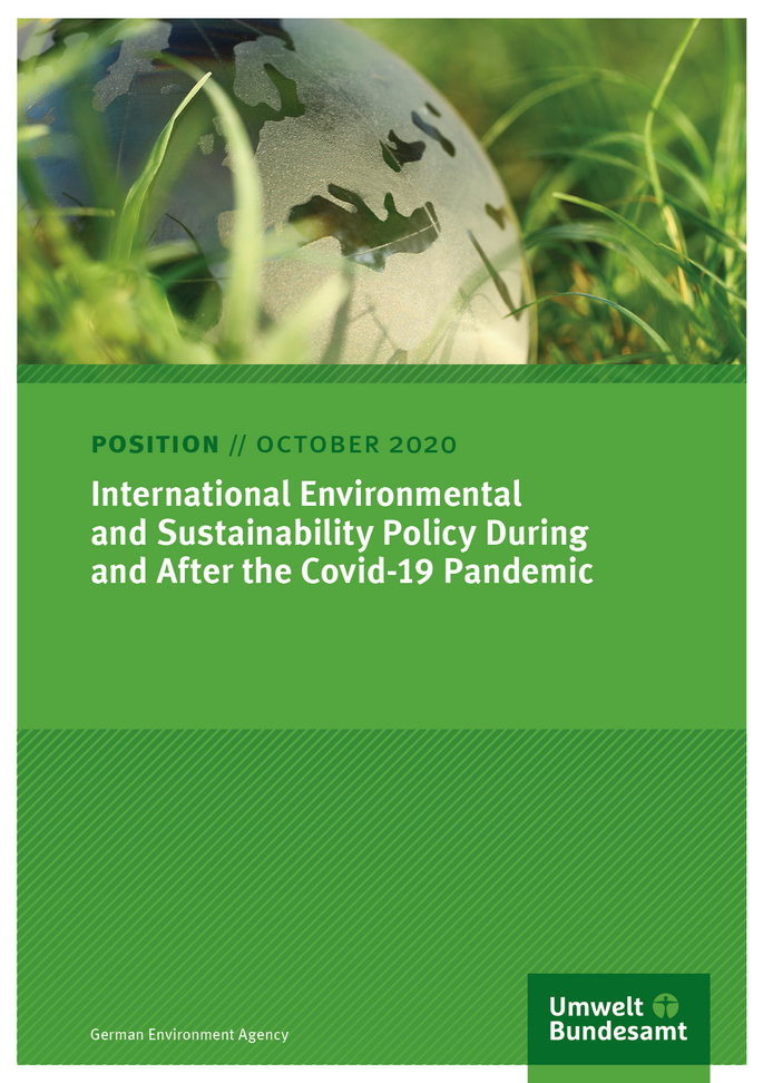 Cover of the Position Paper "International Environmental and Sustainability Policy During and After the Covid-19 Pandemic" from the German Environment Agency, as at October 2020