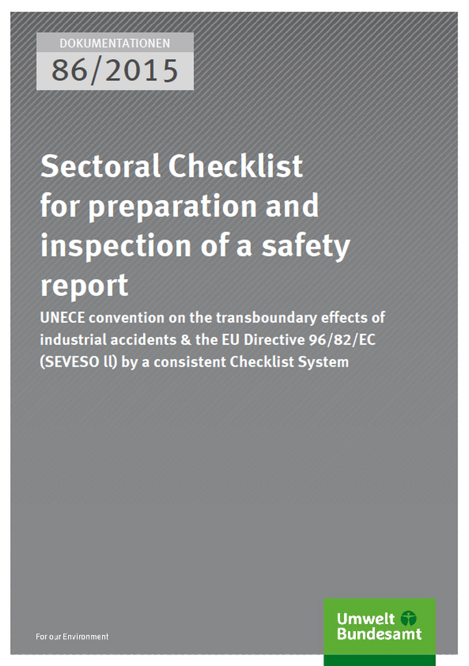 Cover Dokumentationen 86/2015 Sectoral Checklist for preparation and inspection of a safety report