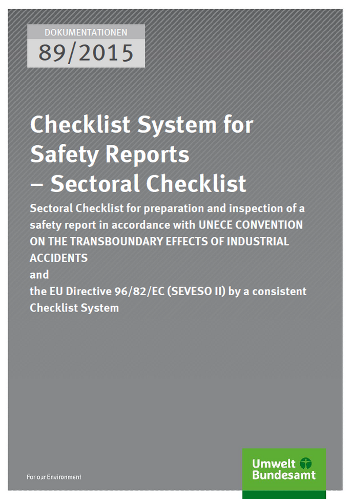 Cover Dokumentationen 89/2015 Checklist System for Safety Reports - Sectoral Checklist