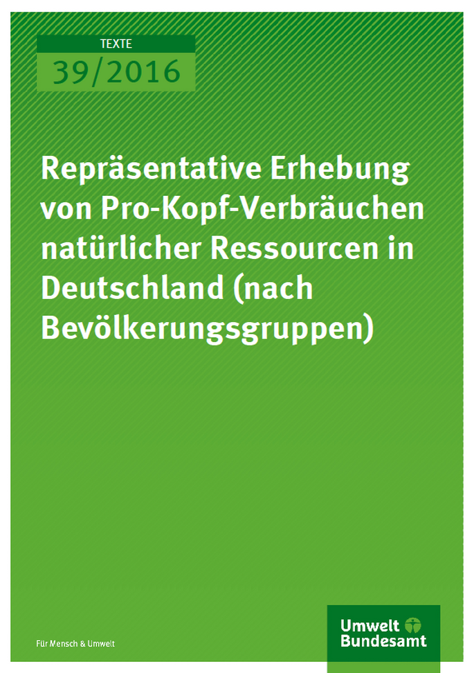 Cover Texte 39/2016 Repräsentative Erhebung von Pro-Kopf- Verbräuchen natürlicher Ressourcen in Deutschland (nach Bevölkerungsgruppen)