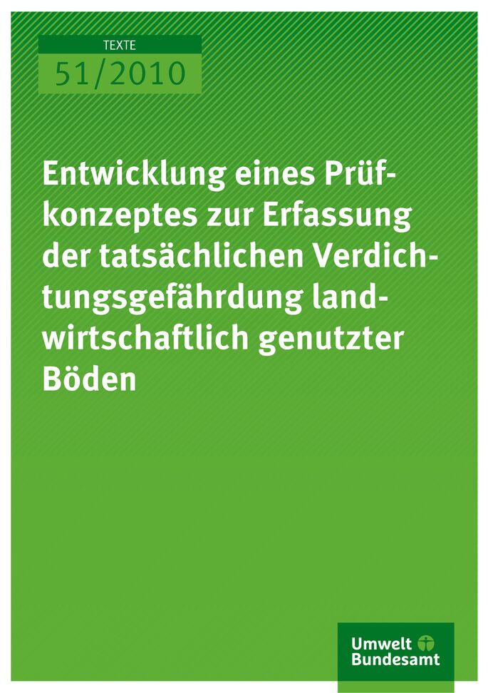 Publikation:Entwicklung eines Prüfkonzeptes zur Erfassung der tatsächlichen Verdichtungsgefährdung landwirtschaftlich genutzter Böden