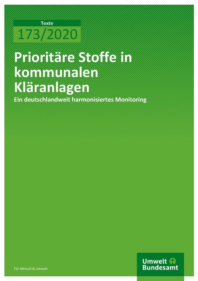 Cover der Publikation TEXTE 173/2020 Prioritäre Stoffe in kommunalen Kläranlagen