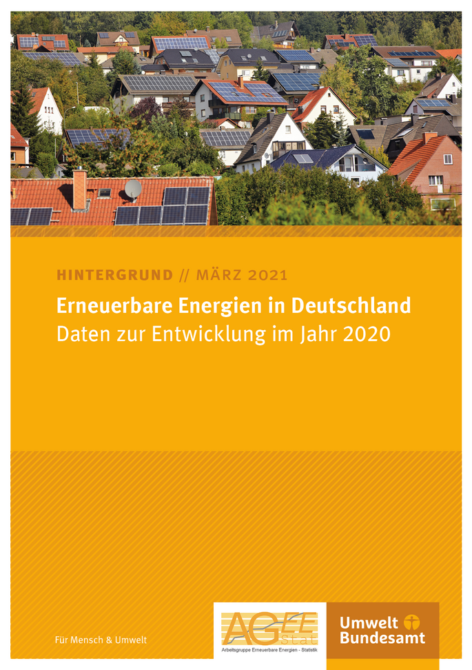 Cover des Hintergrundpapiers von März 2021 "Erneuerbare Energien in Deutschland: Daten zur Entwicklung im Jahr 2020"
