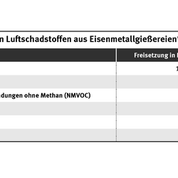 Die Tabelle zeigt die TOP 6 der Luftschadstoffemissionen, die im Jahr 2024 von Eisenmetallgießereien berichtet wurden.