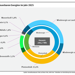 Ein Ringdiagramm stellt die Zusammensetzung der erneuerbaren Stromproduktion dar.
