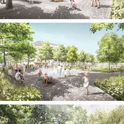 Das Bild zeigt Visualisierungen von dem zukünftigen Elsässer Park.