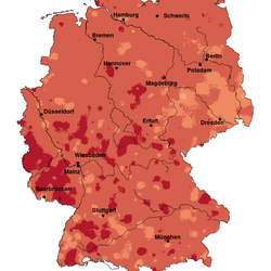 Deutschlandkarte: Im Vergleich zum Normalwert sind die Lufttemperaturen in Deutschland überall gestiegen. Nördlich der Linie Düsseldorf – Erfurt – Dresden überwiegend um 1,5 K bis 2 K, unter dieser Linie meist sogar 2 K bis 3 K. Das äußere Ende der Spannweite (+0,6 K / +3,5 K) wird nur punktuell erreicht.
