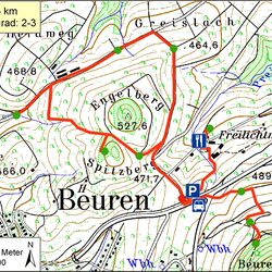 Kartendarstellung des Bodenlehrpfades Beuren