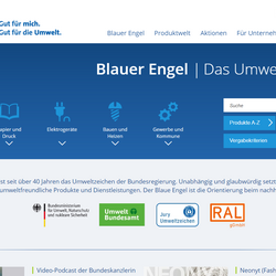 Startseite der Website zum Umweltzeichen Blauer Engel