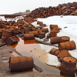 Verrostete Treibstoff- und Chemikalienfässer auf Franz-Josef-Land