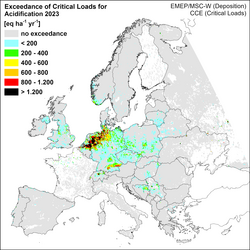 you can see the map of the EU with exceedances of CL for acidification 2023