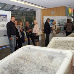 Zuschauer und Gäste betrachten die Kunstwerke der Ausstellung