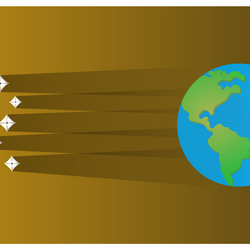 Zwischen Sonne und Erde gespannte Rauten reflektieren Licht. Erde wird beschattet