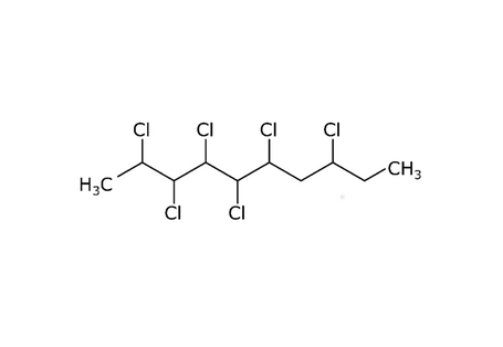 Strukturformel von 2,3,4,5,6,8-Hexachlordecan als Beispiel eines SCCP