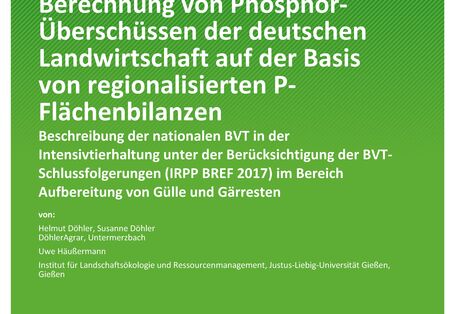 Cover des Berichts "Berechnung von Phosphor-Überschüssen der deutschen Landwirtschaft auf der Basis von regionalisierten P-Flächenbilanzen"