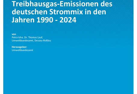Cover des Berichts "Entwicklung der spezifischen Treibhausgas-Emissionen des deutschen Strommix in den Jahren 1990 - 2024"
